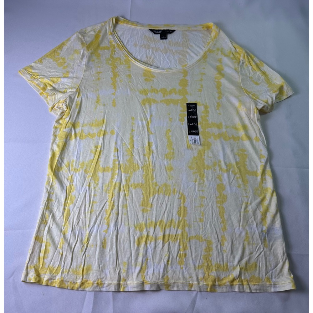 NEW Simply Vera Vera Wang Women's Modern Tee Top, Yellow Tie Dye Rayon Large NWT